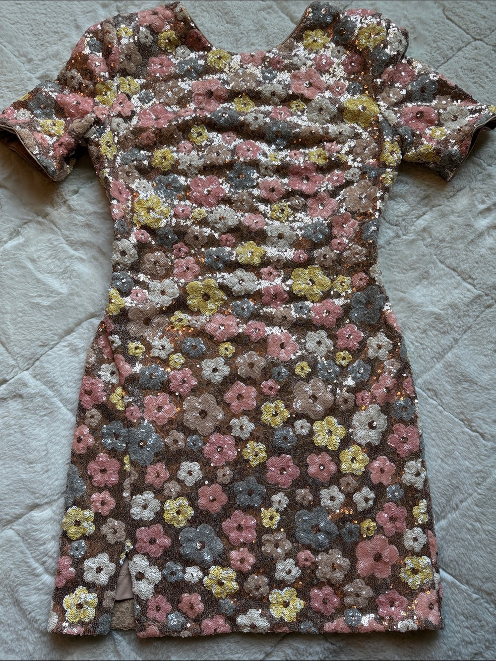 Dress the Population Pink, Yellow & Brown Floral Sequin Mini Dress